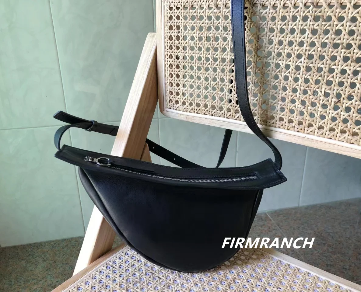 

FIRMRANCH Vintage Minimalist Style Saddle Horn Cowhide Leather Messenger Women's Shoulder Armpit Banana Dumpling Bag Niche Korea