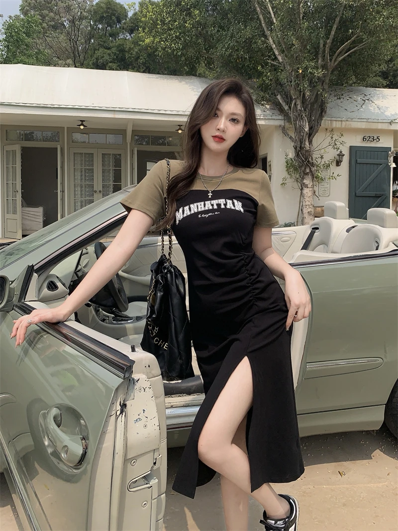 2023 New Arrival Summer Korean Style Women Casual Slim A-line Short Sleeve Dress Letter Print Patchwork Mid-calf Dresses V307
2023 New Arrival Summer Korean Style Women Casual Slim A-line Short Sleeve Dress Letter Print Patchwork Mid-calf Dresses V307