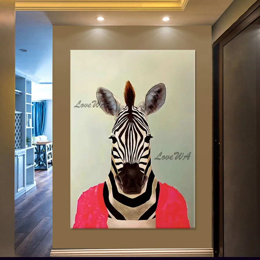 

Hotel Artwork Linen Canvas Art Frameless Abstract Zebra Oil Painting 3D Animal Cartoon Picture Kindergarten Wall Decoration