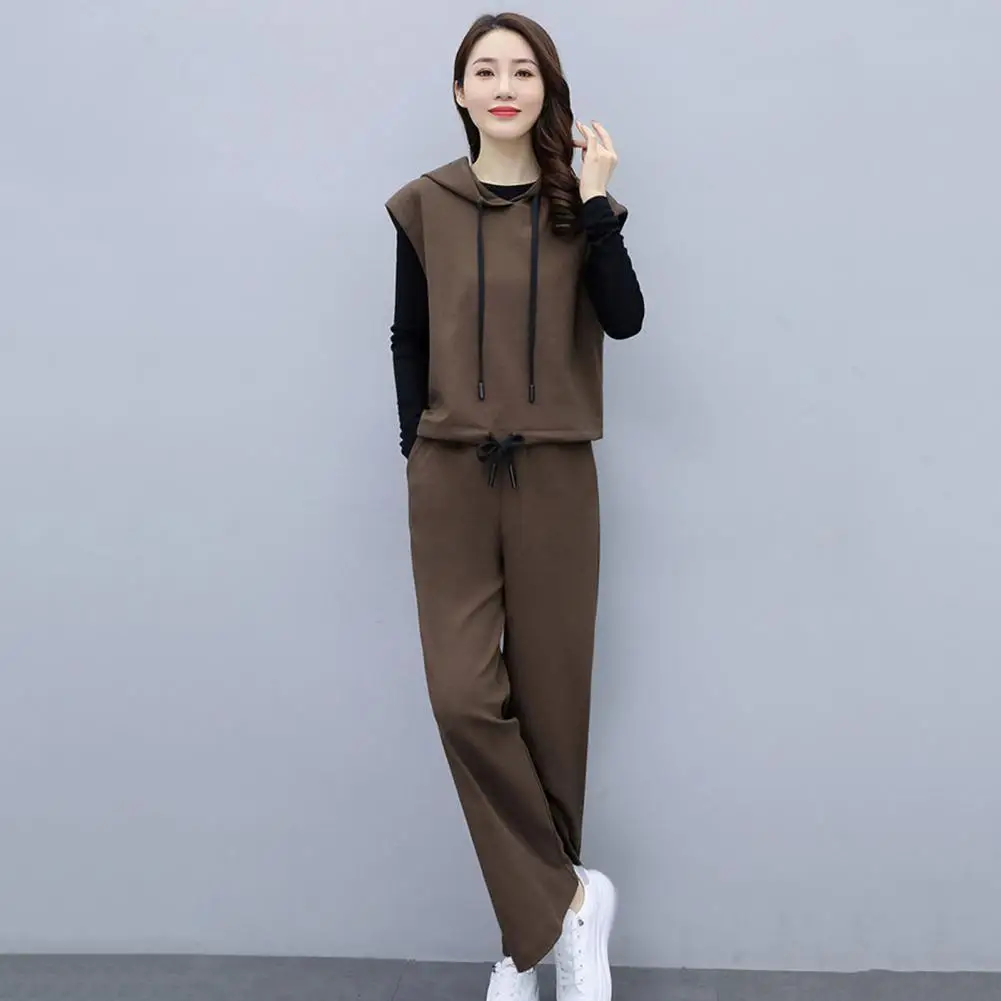 Autumn Winter Suit Stylish Women's Three-piece Set Black Hooded Vest Coat Elastic Waist Wide Leg Pants for Office for Women
Autumn Winter Suit Stylish Women's Three-piece Set Black Hooded Vest Coat Elastic Waist Wide Leg Pants for Office for Women