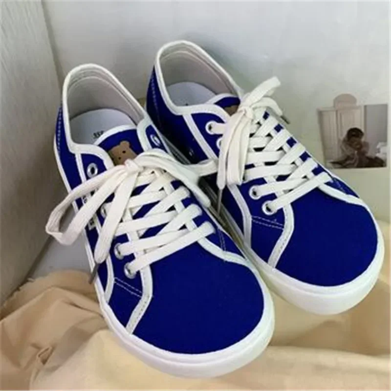 

Designer Canvas Shoes Women Low Top Sneakers Wide Toe Lace Up Trainers Shoes 2023 Girls Red Blue Sneakers Girls Tenis Plimsolls