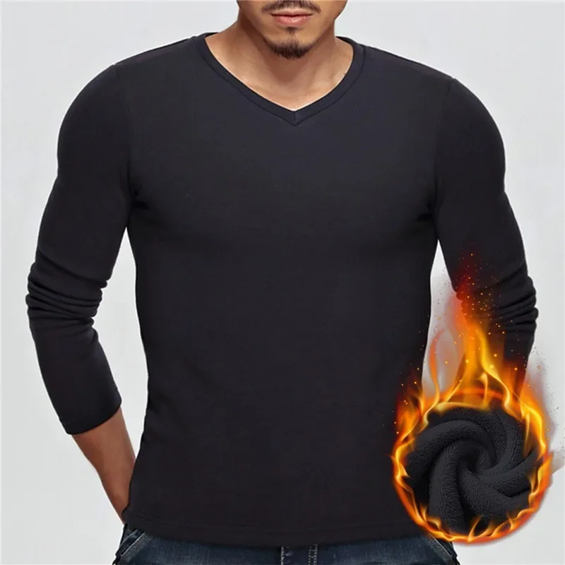 

Мужская хлопковая утепленная футболка с длинным рукавом, облегающая утепленная футболка, Осень-зима 2023