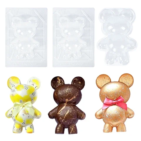 

3D Bear Cake Mold Fondant Cake Jelly Dome Mousse Large Size PET Chocolate Mold Birthday Party Cake Topper Decoration Tools 3Pcs