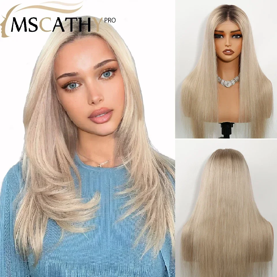 200 Beige Ash Blonde Ombre Remy Human Hair Wigs For Women Layered