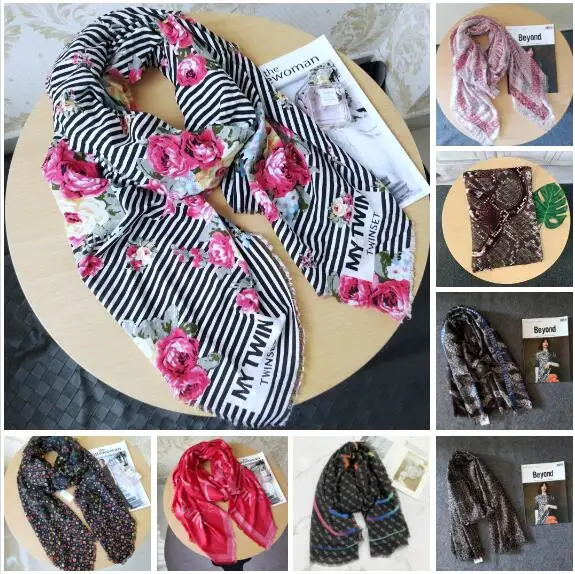 

Italian women's scarf fashion brand printed alphabet shawl neck thick warm shade dual purpose temperament silk scarves