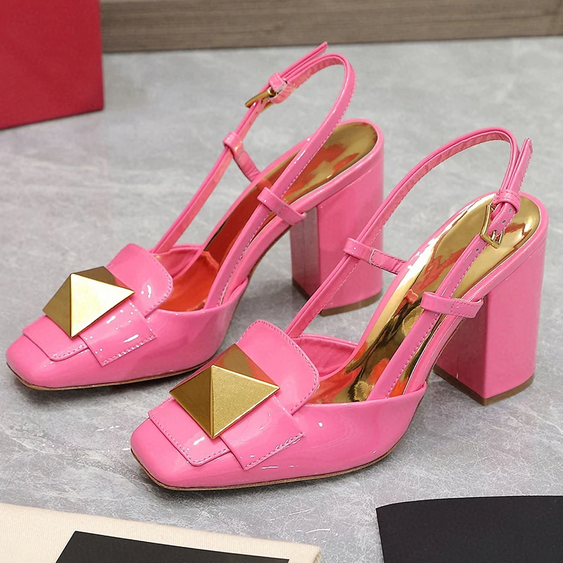 Senior High Heel Sandals Summer New Candy Colors Patent Leather Upper Female Sandals Metal Rivet Decor Square Head Ladies Pumps
Senior High Heel Sandals Summer New Candy Colors Patent Leather Upper Female Sandals Metal Rivet Decor Square Head Ladies Pumps