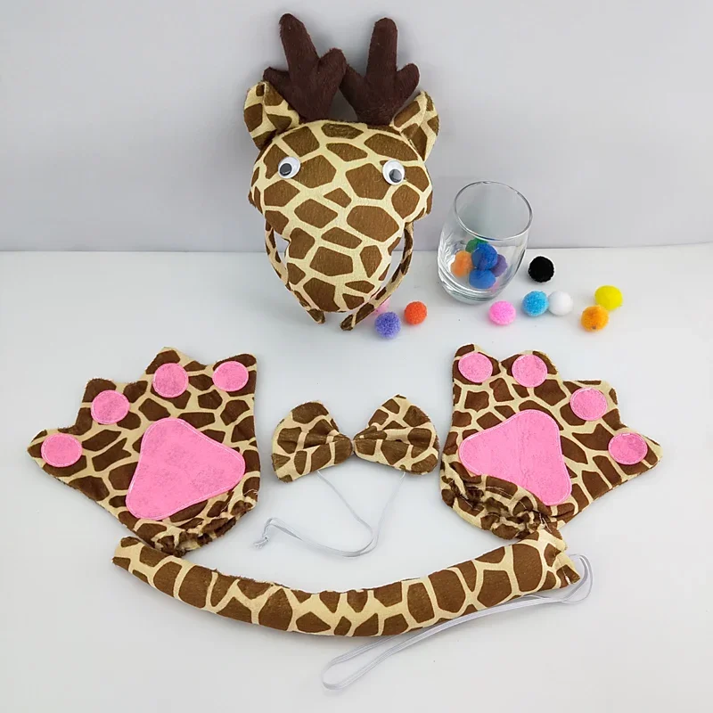 

Adult Kids Party Children Giraffe Headband Bow Tie Tail Paws Gloves Animal Hair Bands Plush Headwear Halloween Costume Cosplay