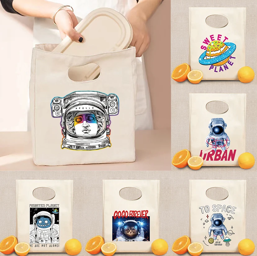 

Lunch Bag Insulated Picnic Carry Case Thermal Portable Lunch Box Astronaut Printed Bento Pouch Dinner Container Food Storage Box
