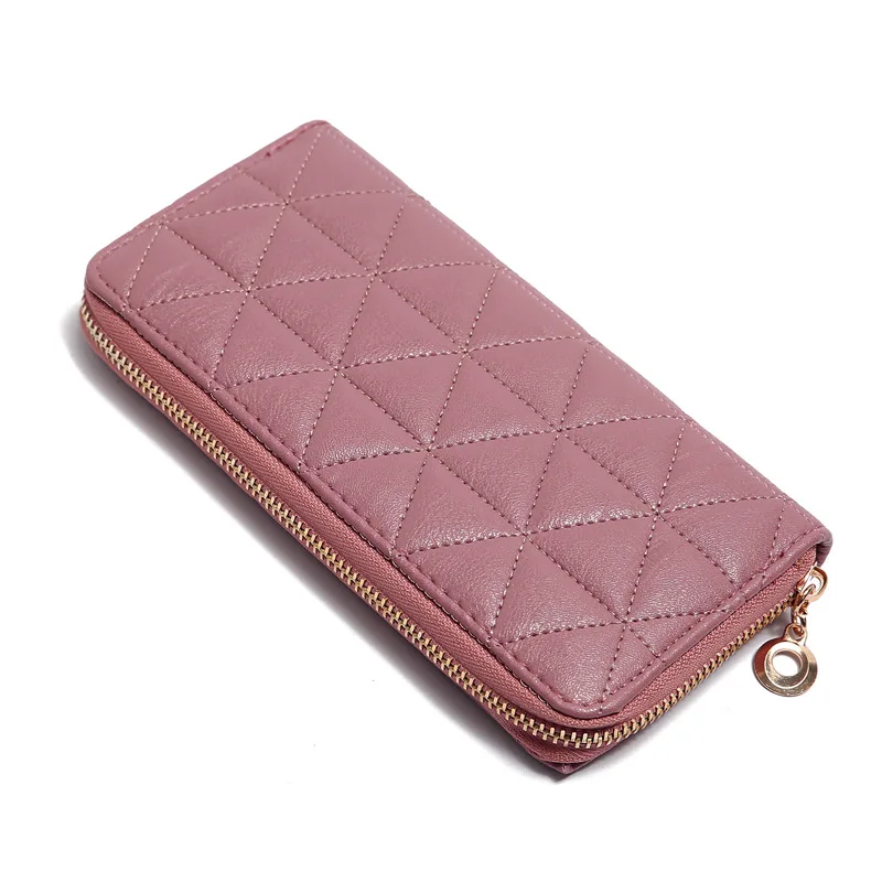 

Quality PU Leather Women's Wallet Coin Purse Zip Large Capacity Phone Storage Card Holder Money Clip Fashion Long Lattice Clutch