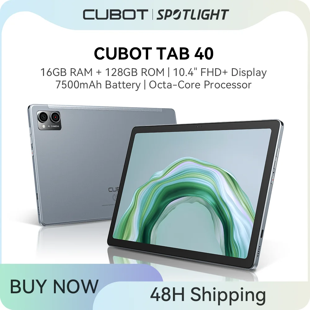 

Cubot TAB 40, 2023 New 4G Tablet Android 13, 10.4" FHD+ Screen, Octa-Core, 16GB RAM(8GB+8GB), 128GB ROM, 7500mAh Battery, OTG