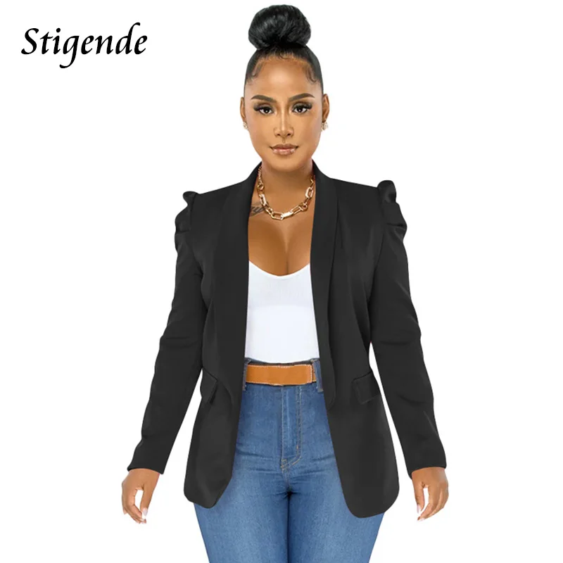 

Stigende Women Ruched Sleeve Blazers and Jackets Solid Color Patchwork Cloak Blazer Elegant Slim Club Party Suit Coat One Piece