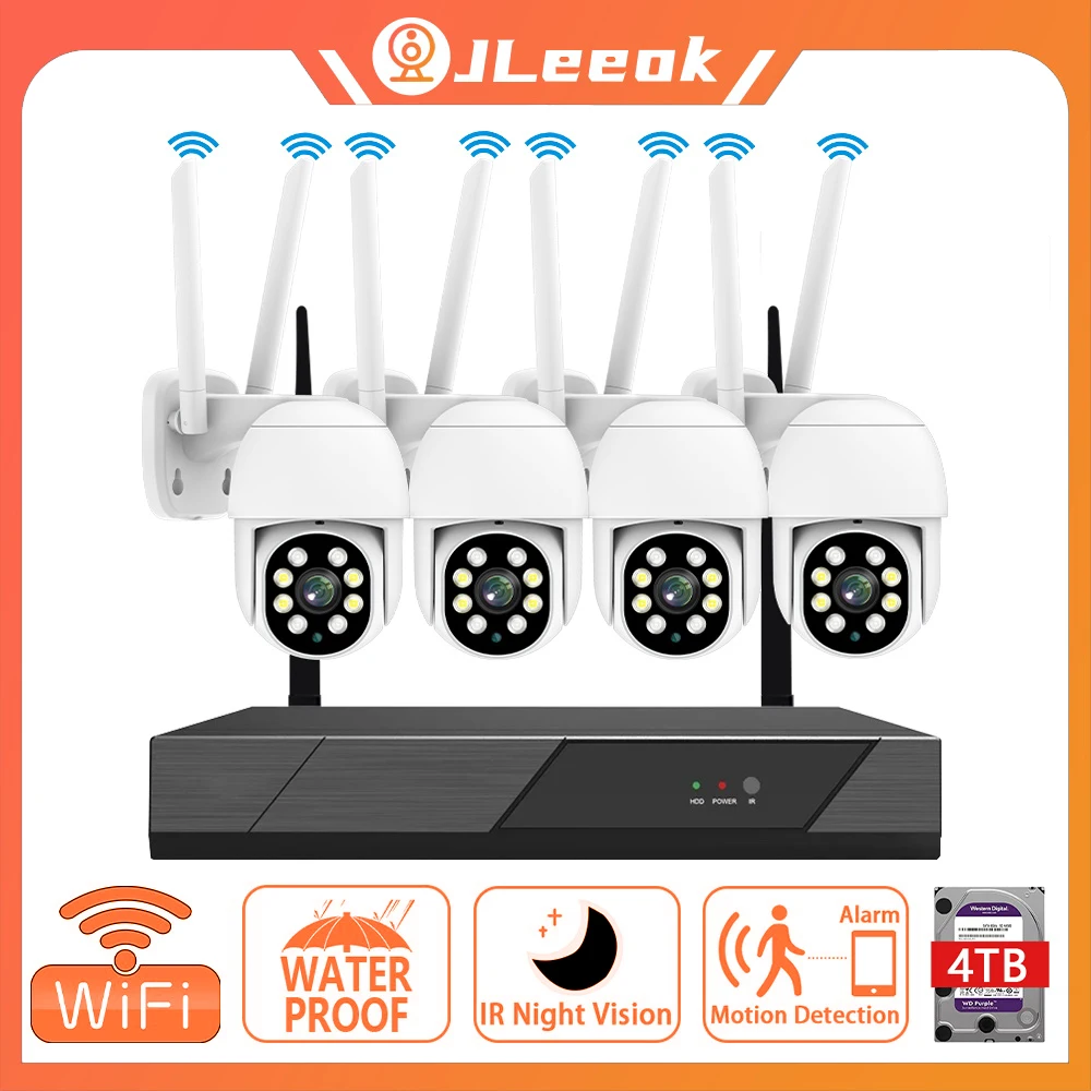 

JLeeok 5MP 8CH Wireless CCTV System 1920P Outdoor Waterproof Wifi PTZ IP Security Camera Audio Record P2P Video Surveillance Kit