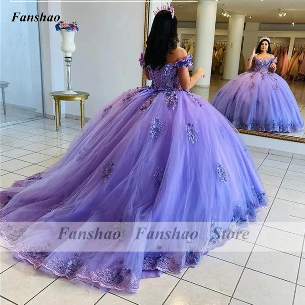 

Fanshao wd364 Off Shoulder Quinceanera Dress Ball Gown Dress with Swep Tulle Appliques Sweetheart Sweet 16 Vestidos De Fiesta