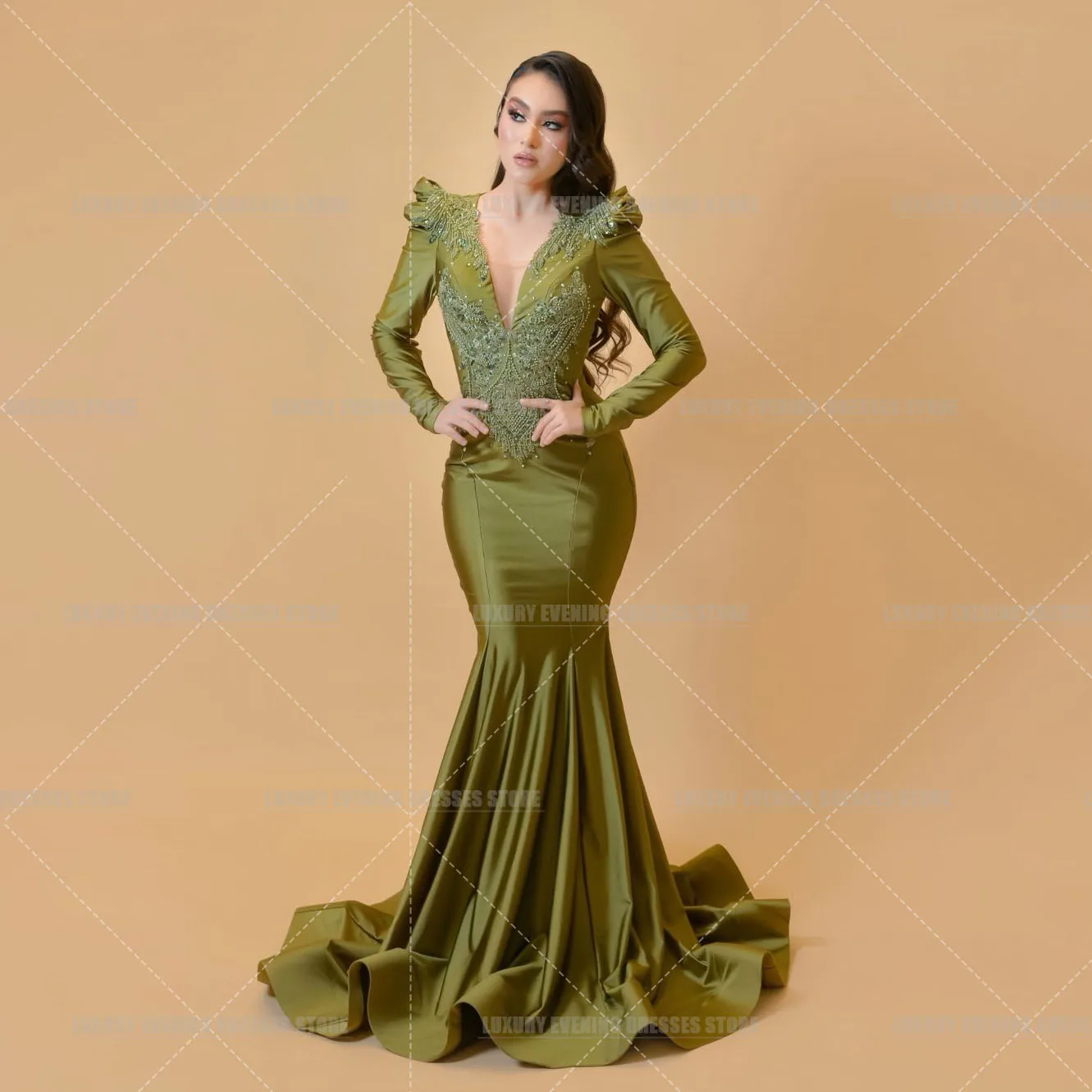 Muslim Olive Green Evening Dresses Mermaid Woman's Sexy V Neck Long Sleeve Bohemia Appliques Formal Elegant Prom Gowns Plus Size
Muslim Olive Green Evening Dresses Mermaid Woman's Sexy V Neck Long Sleeve Bohemia Appliques Formal Elegant Prom Gowns Plus Size