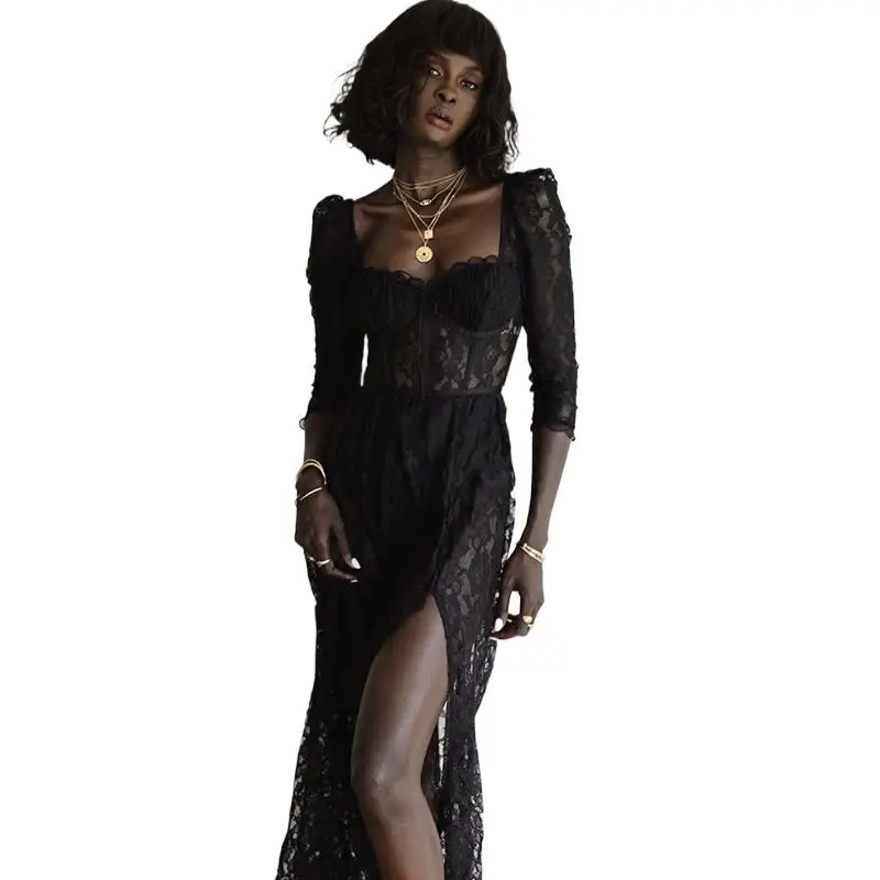 Black Hollow Out Dresses Women Autumn New Flower Lace Sexy Long Sleeve Vestido Lady Fashion Party Slit Slim Evening Dress MsChuh 
Black Hollow Out Dresses Women Autumn New Flower Lace Sexy Long Sleeve Vestido Lady Fashion Party Slit Slim Evening Dress MsChuh