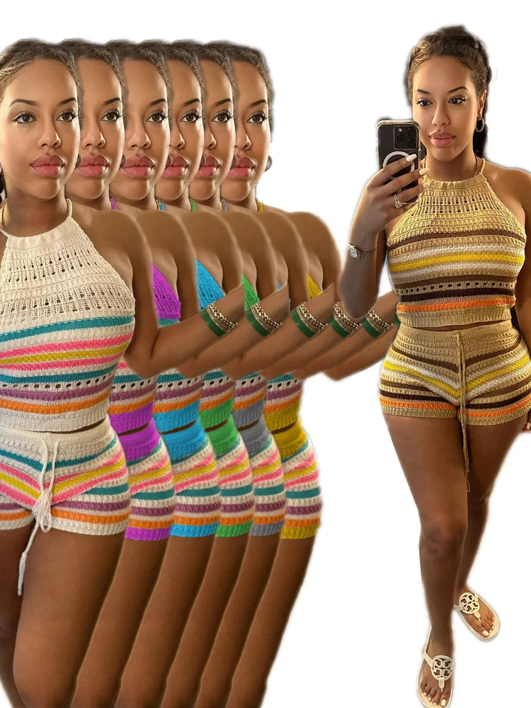 Women's 2023 New Printed Sweater Fashion Open Back Hanging Neck Top Wrapped Hip Tight Shorts Two Piece Set
Women's 2023 New Printed Sweater Fashion Open Back Hanging Neck Top Wrapped Hip Tight Shorts Two Piece Set