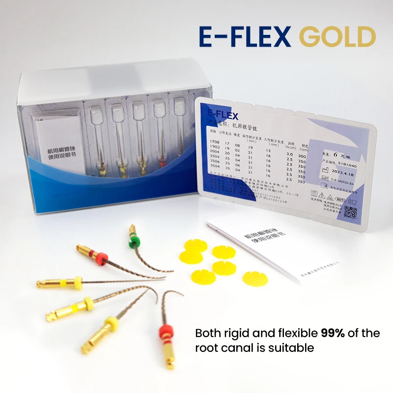 

Dental E-FLEX GOLD Variable Pitch NiTi Files - Safe and Effective Root Canal Preparation Instruments for Curved Canals