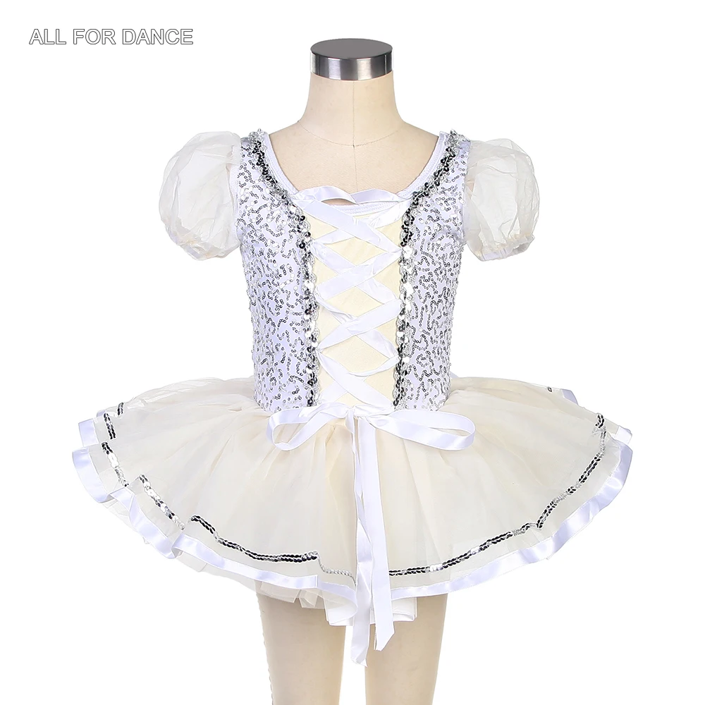 

20114 Short Puff Sleeve Ballet Dance Tutu for Girls Ballerina Costume Sequin Bodice with Ivory Tulle Tutu Dress Kids Tutus