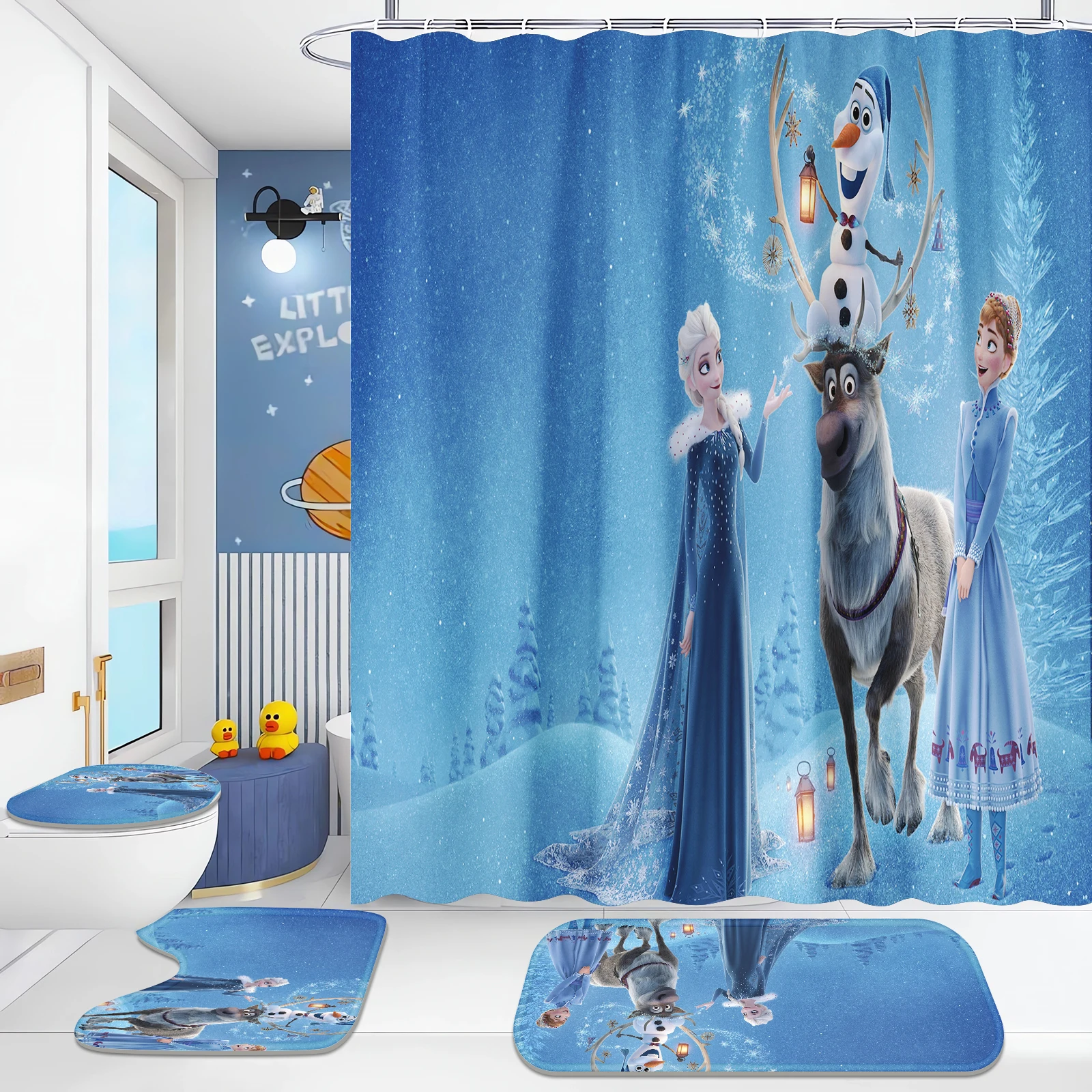 

Frozen Shower Curtain 4 Piece Bathroom Set Mats And Decorations Accessories Curtains For Living Room Sets Luxury