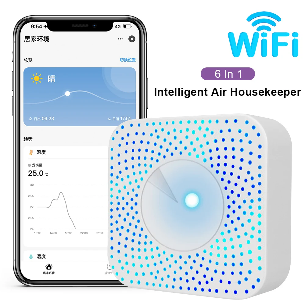 6-in-1 WiFi Air Quality Monitor For Home Office PM2.5 Formaldehyde TVOC CO2 Temperature Humidity Detector CO2 Meter Smart
6-in-1 WiFi Air Quality Monitor For Home Office PM2.5 Formaldehyde TVOC CO2 Temperature Humidity Detector CO2 Meter Smart