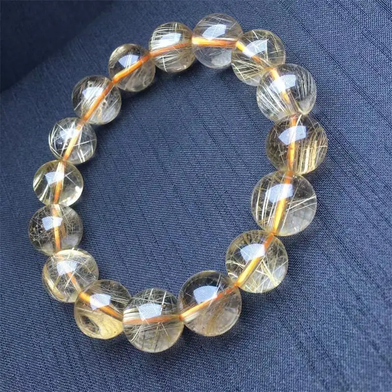 

10MM Natural Golden Rutilated Quartz Bracelet Women Healing Gemstone Crystal Strand Bangles Lovers Jewelry Gift 1PCS