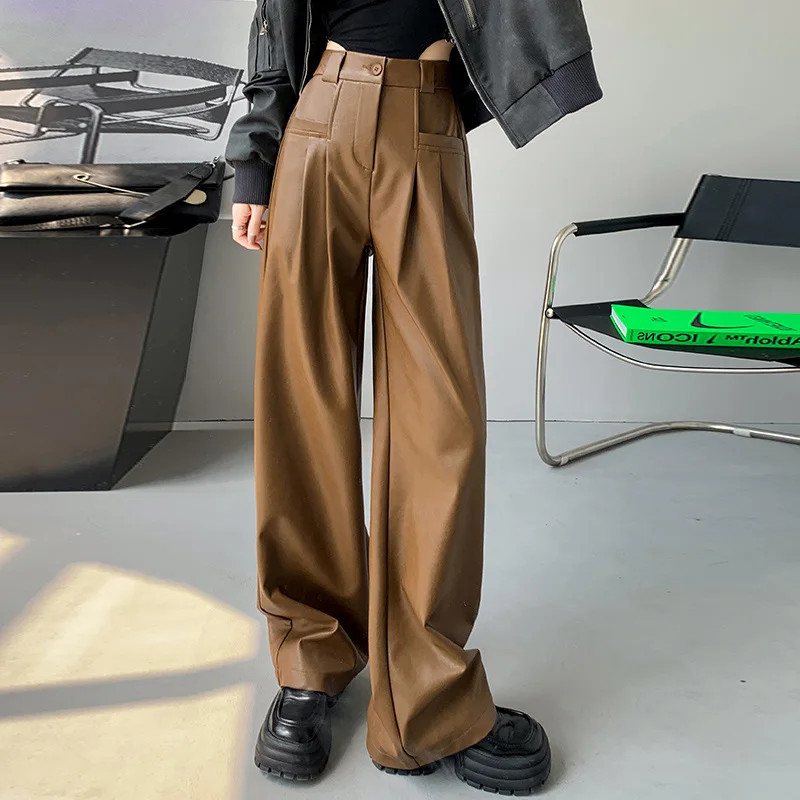 Korean Fashion PU Leather Pants Women Autumn Winter High Waist Straight Faux Leather Long Trousers Pantalon Femme
Korean Fashion PU Leather Pants Women Autumn Winter High Waist Straight Faux Leather Long Trousers Pantalon Femme