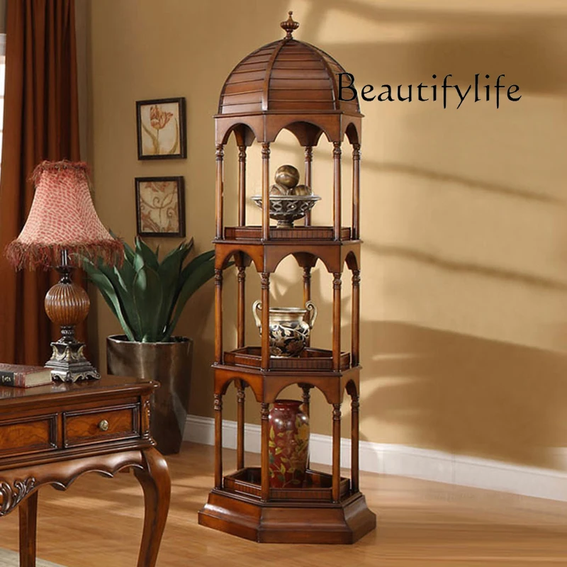 

American-Style Solid Wood Bird Cage Storage Bookshelf European-Style Floor Living Room Multi-Layer Antique Display Flower Stand