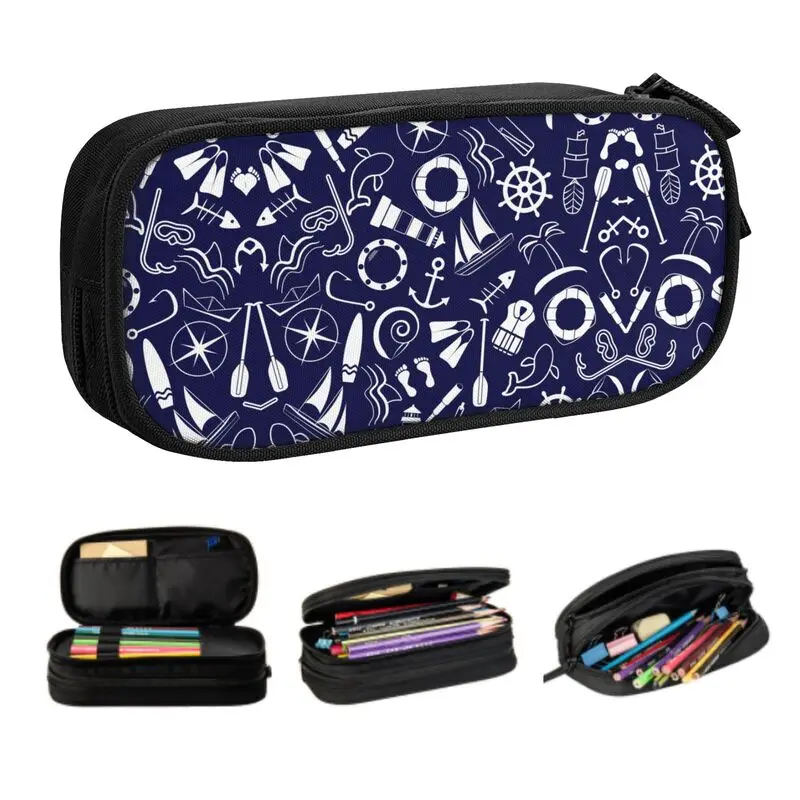 

Cute Nautical Pattern Pencil Case for Boys Gilrs Custom Compass Anchor Sailor Large Capacity Pen Bag Box Stationery