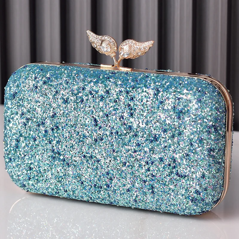 

Sequined Evening Handbag Glitter Sky Blue Ladies Bling Clutch Purse Cosmetic Bag Luxury Brand Chain Shoulder Crossbody Bag