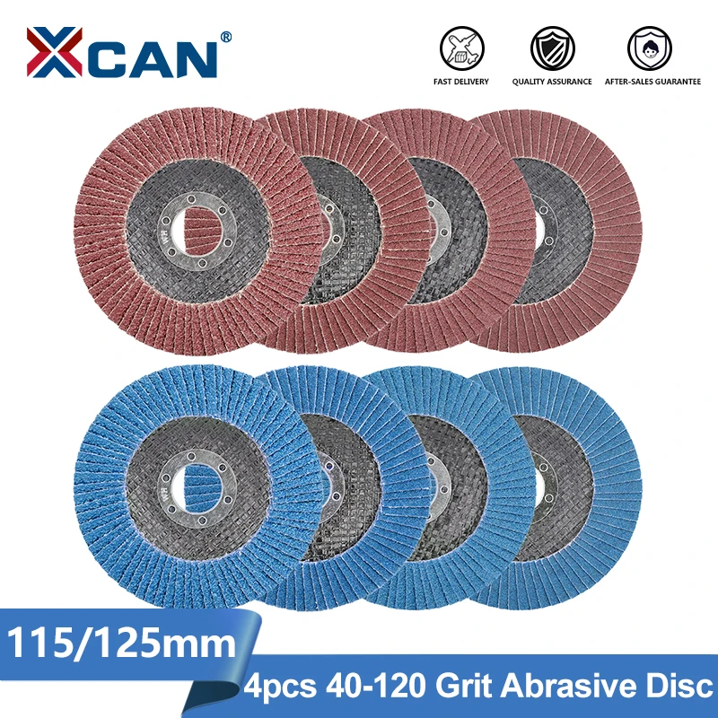 

Шлифовальный диск XCAN, плоский шлифовальный диск, 4 шт., 115, 125 мм, шлифовальный круг для угловой шлифовальной машины, абразивные полировальные инструменты зернистости 40, 60, 80, 120