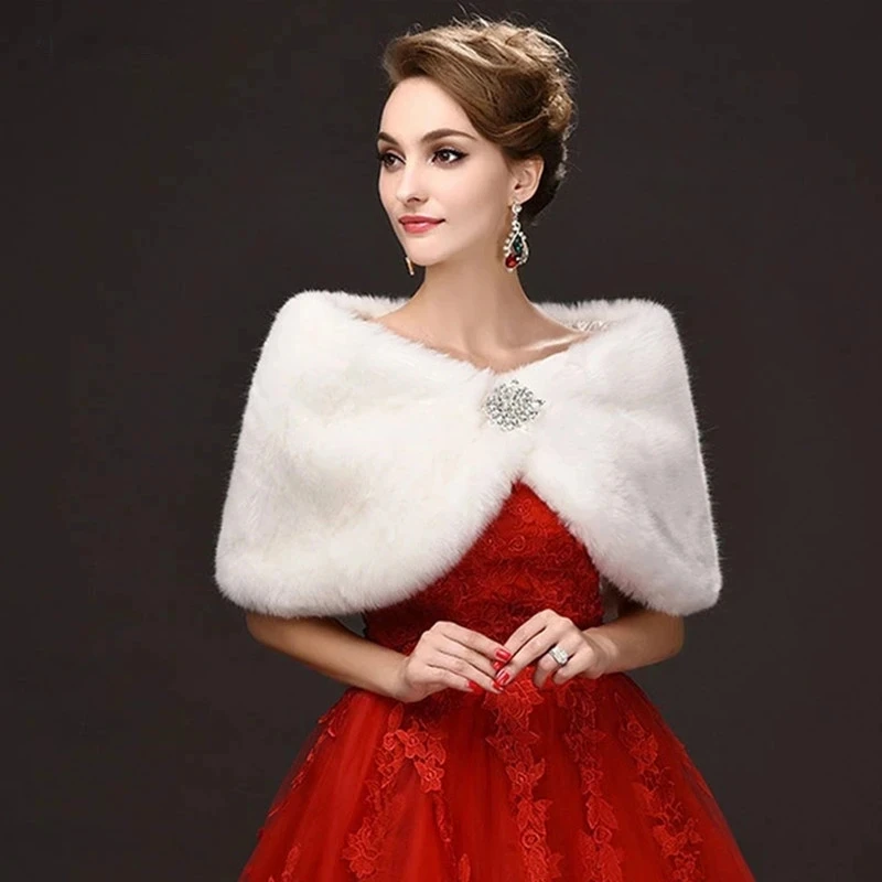 

Women Winter Short Long Sleeves White Bridal Wraps Warm Ivory Faux Fur Black Bridal Bolero Crop Red Faux Fur wedding Jacket