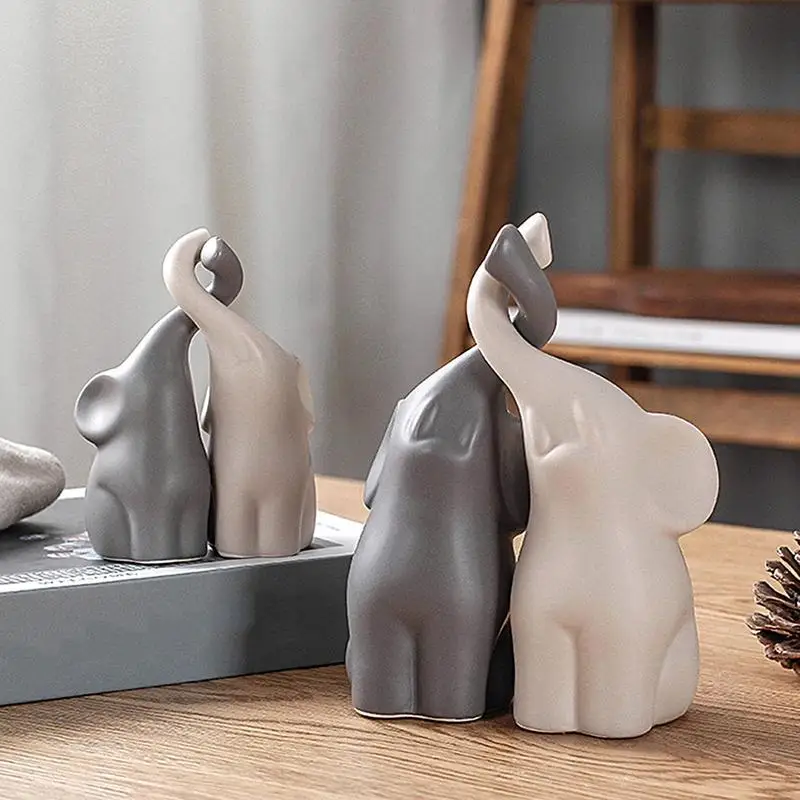 

Ceramic Elephant Statue Tabletop Loving Pair of Elephants Sculpture Cute Animal Ornament for Holiday Gift Modern Statue for TV