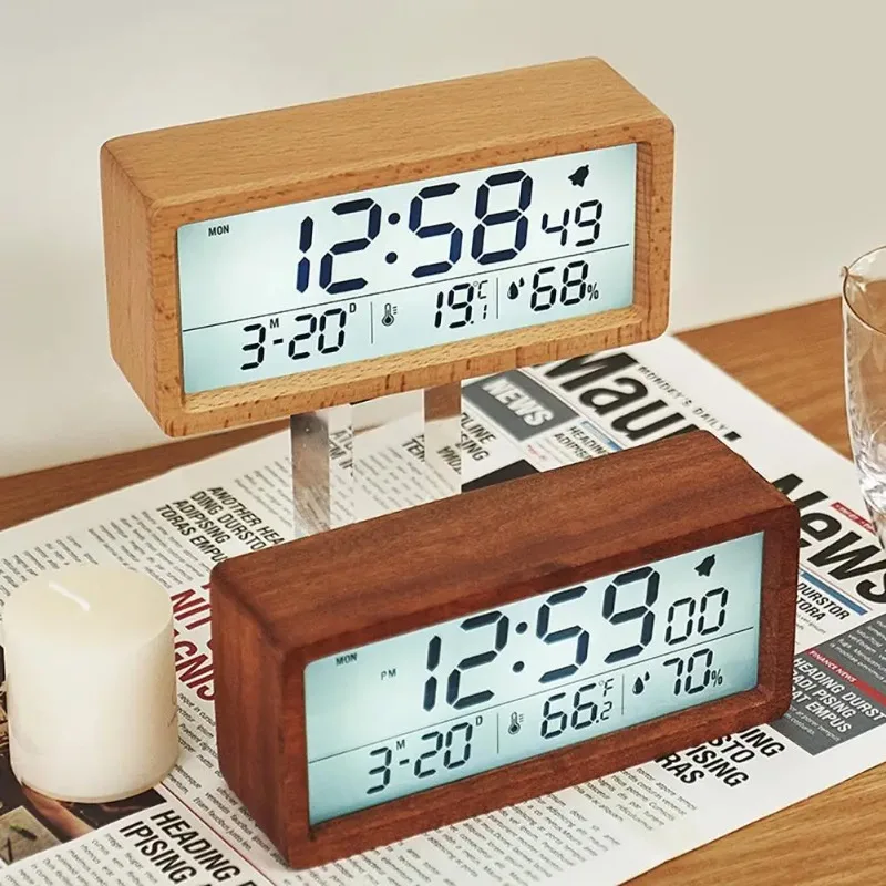 Wooden Digital Alarm Clock Time Date Temperature Humidity Measurement Large Screen Alarm Clock For Bedroom Study Home Decoration
Wooden Digital Alarm Clock Time Date Temperature Humidity Measurement Large Screen Alarm Clock For Bedroom Study Home Decoration