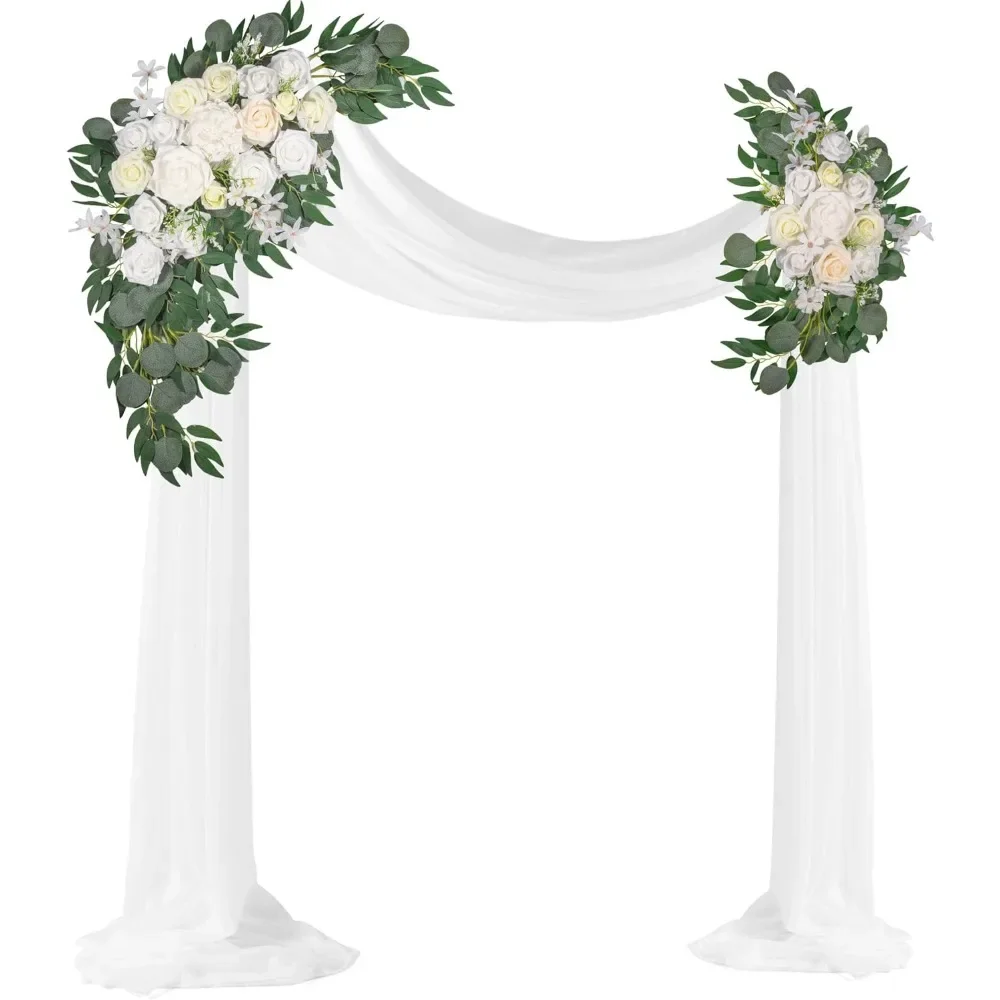 

Wedding Arch Flowers Kit 2pcs Artificial Floral with 1pcs Drape for Wedding Ceremony Arbor Backdrop Decoration White