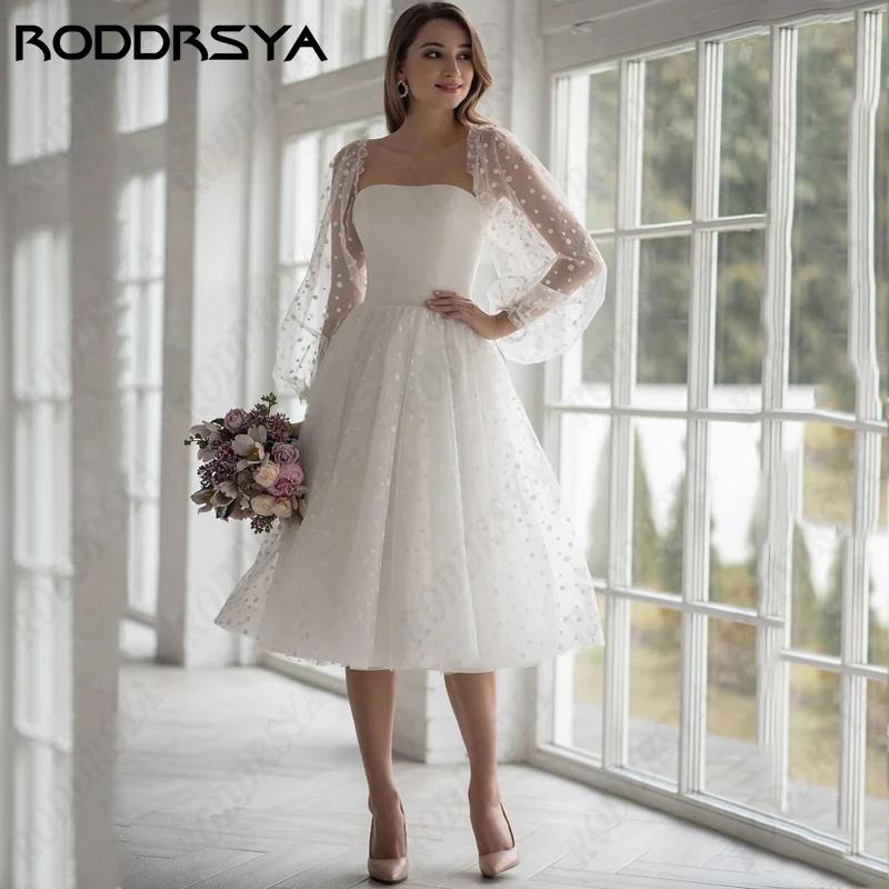 

RODDRSYA Elegant Long Fuff Sleeve Wedding Dress For Women Romantic Lace Up Backless A-line Bridal Party Civil vestidos de novia