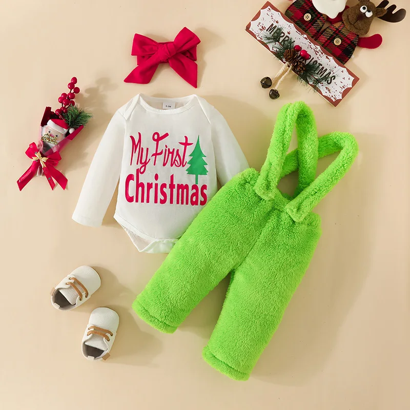 Christmas Clothes 3 Pcs Sets Long Sleeve Letter Print Romper Suspender Pants Headband Cotton Baby Clothing
Christmas Clothes 3 Pcs Sets Long Sleeve Letter Print Romper Suspender Pants Headband Cotton Baby Clothing