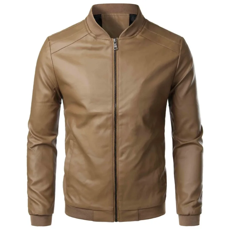 

Кожаная куртка для мужчин на весну и осень, популярная модная трендовая мотоциклетная куртка, облегающая куртка из искусственной кожи с воротником-стойкой