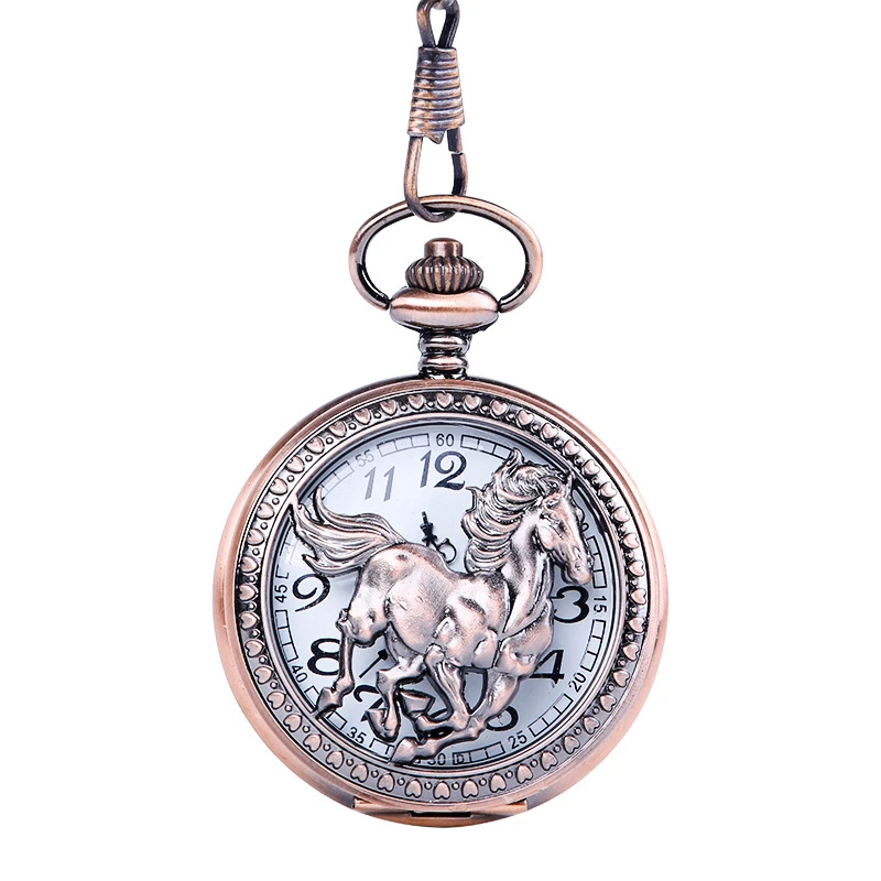 

Vintage Horse Quartz Pocket Watch Men Women Arabic Numeral Fob Chain Clock Dropshipping
