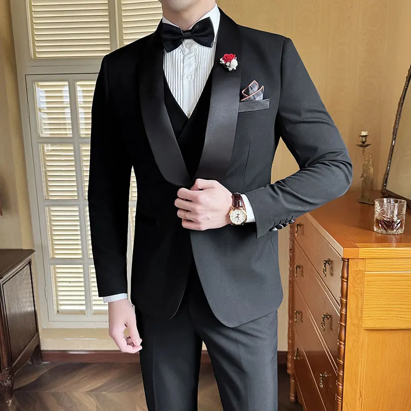

M-5XL Three Piece Set (jacket+Vest+pant) Groom's Wedding Dress Suit Slim Fit Business Social Banquet Formal Part Host Suit 2024