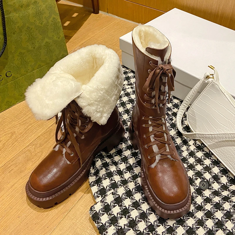 European winter boots natural leather warm snow boots 22-24.5cm cowhide+wool mid-calf boot Woolen boots Buckle platform boots
European winter boots natural leather warm snow boots 22-24.5cm cowhide+wool mid-calf boot Woolen boots Buckle platform boots