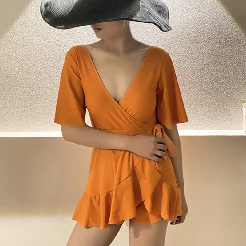 Belt Swimsuit Skirt Swimwear Woman Solid One Piece Swimsuit Short Sleeve Swim Dress Bathers Female Beachwear Summer Bathingsuit
Belt Swimsuit Skirt Swimwear Woman Solid One Piece Swimsuit Short Sleeve Swim Dress Bathers Female Beachwear Summer Bathingsuit