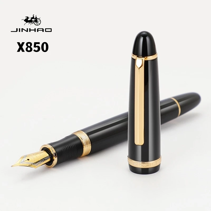

Jinhao X850 Fountain Pen Elegant Black Barrel Gold Clip Fine Medium Iraurita Nib for Writing Signature Office School F7326