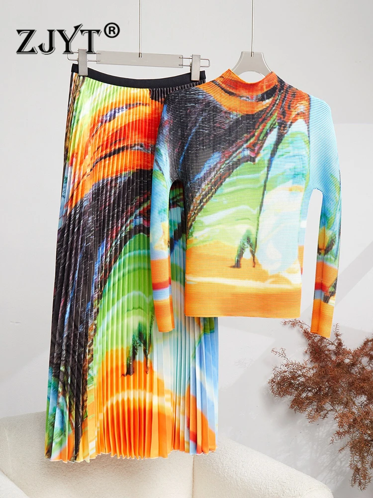 ZJYT Autumn Fashion Midi Pleated Dress Sets Conjuntos De Vestidos Vintage Print Long Sleeve Top Skirt Suit 2 Piece Outfits
ZJYT Autumn Fashion Midi Pleated Dress Sets Conjuntos De Vestidos Vintage Print Long Sleeve Top Skirt Suit 2 Piece Outfits