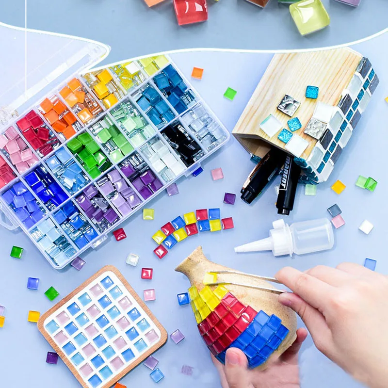 1200pcs Crystal Glass Mosaic tiles 1cm Square stone DIY Handcraft Materials for creative artist home decor educational art class