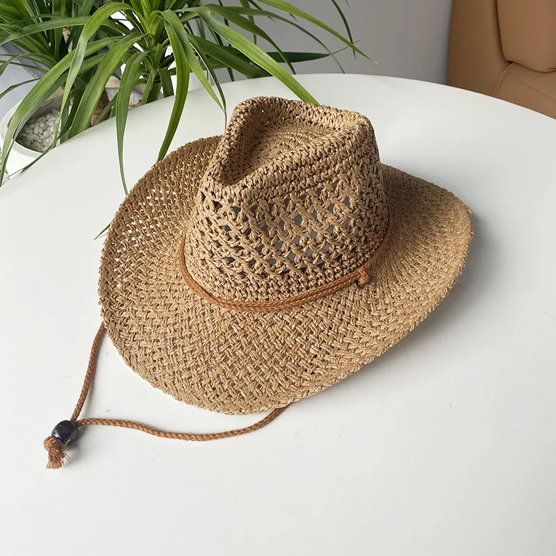 

Шляпа Мужская/Женская плетеная, ковбойская Соломенная Панама в западном стиле, Пляжная шапка от солнца, с широкими полями, лето