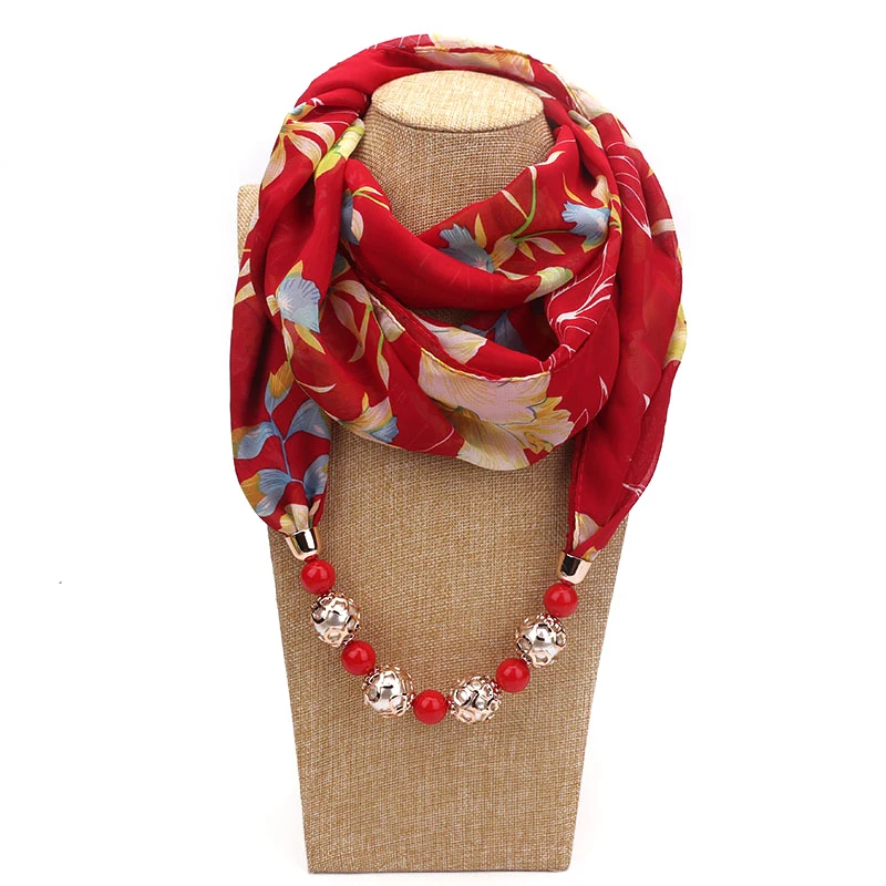 Бусины кулон шарф ожерелье богемные ожерелья для женщин шифон печатных шарфы с