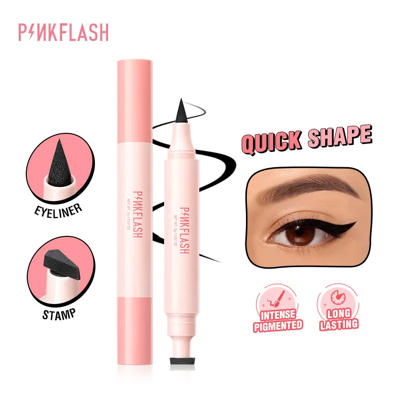 

PINKFLASH 2 In 1 Quick-dry Black Liquid Eyeliner High Pigment Long Lasting Easy to Wear Eye Liner Stamp Pen Makeup Cosmetics