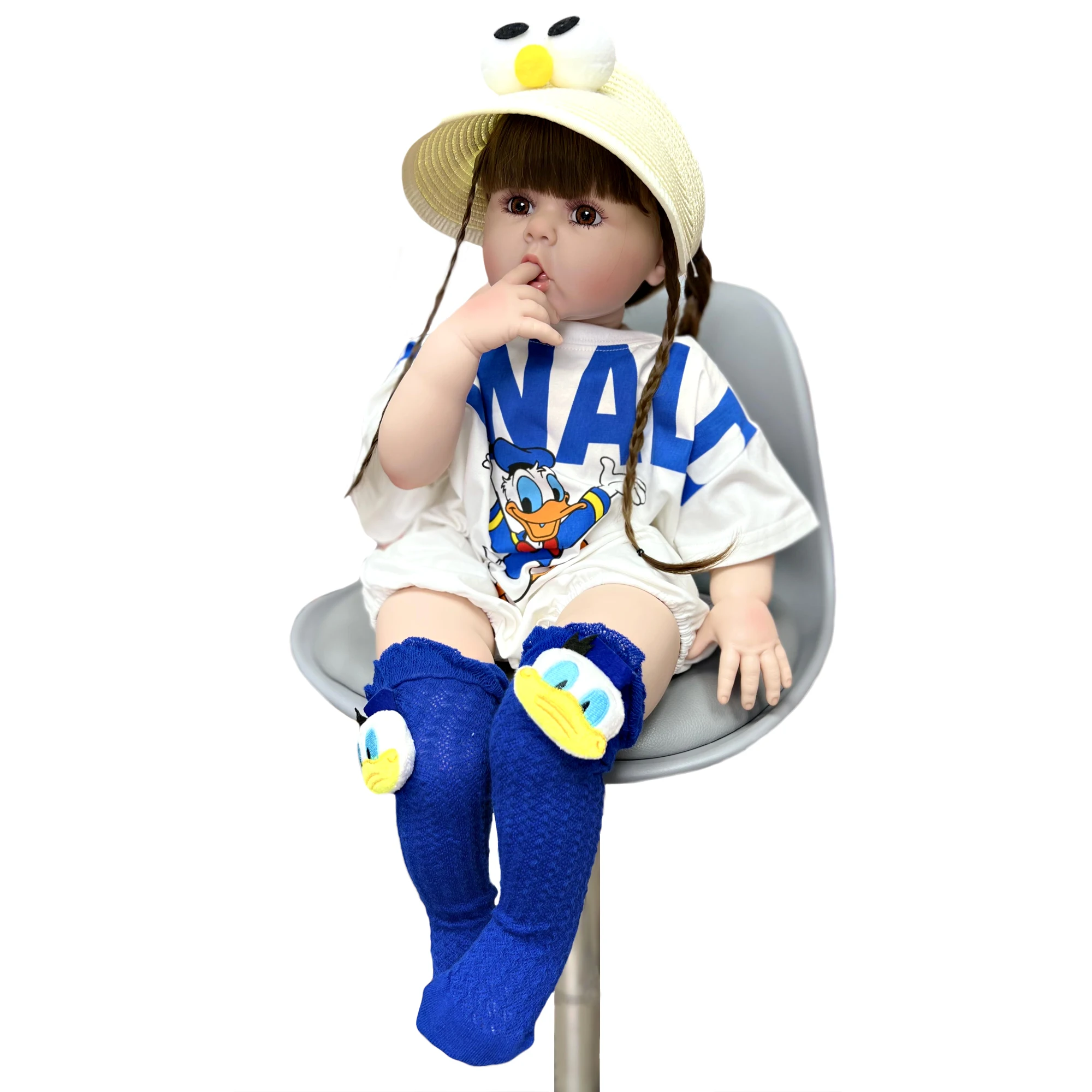 60CM Erin Reborn Toddler Girl Dolls With Donald Duck Dress Handmade Lifelike Real Art Bebe Reborn For Girls Gift
60CM Erin Reborn Toddler Girl Dolls With Donald Duck Dress Handmade Lifelike Real Art Bebe Reborn For Girls Gift