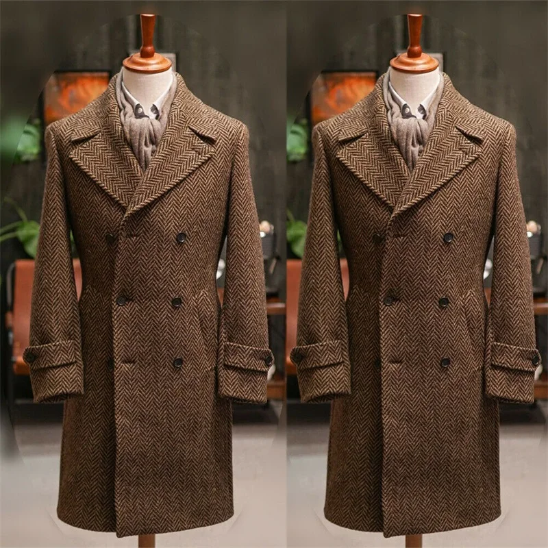 Brown Woolen Herringbone Overcoat Men Suits Double Breasted Tuxedos Custom Made Blazer Winter Long Coat Designer Jacket
Brown Woolen Herringbone Overcoat Men Suits Double Breasted Tuxedos Custom Made Blazer Winter Long Coat Designer Jacket