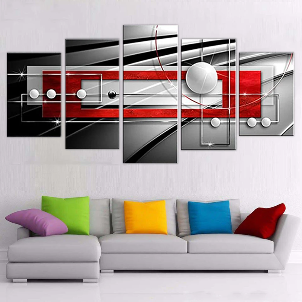 

Unframed 5Pcs Symmetry Abstract Black and White Red Modern Cuadros Canvas Posters Wall Art Pictures HD Paintings Home Room Decor